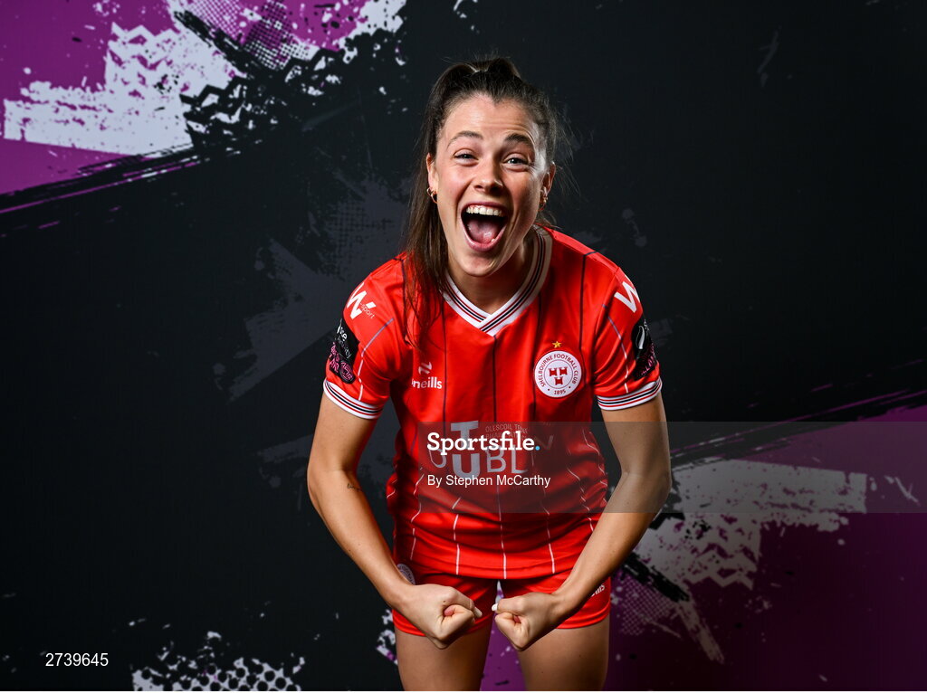 21 February 2024; Christie Gray poses for a portrait during a Shelbourne FC squad portraits at Tolka Park in Dublin. Photo by Stephen McCarthy/Sportsfile