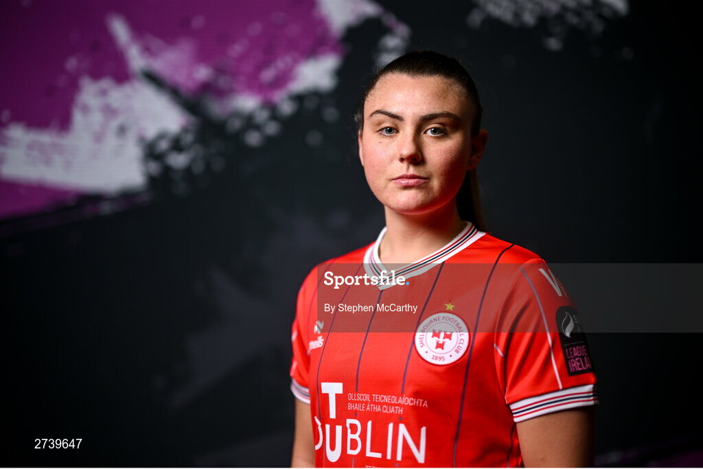 21 February 2024; Mia Dodd poses for a portrait during a Shelbourne FC squad portraits at Tolka Park in Dublin. Photo by Stephen McCarthy/Sportsfile