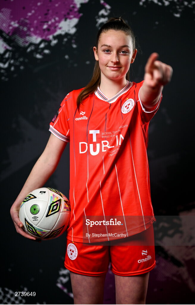 21 February 2024; Hannah Healy poses for a portrait during a Shelbourne FC squad portraits at Tolka Park in Dublin. Photo by Stephen McCarthy/Sportsfile