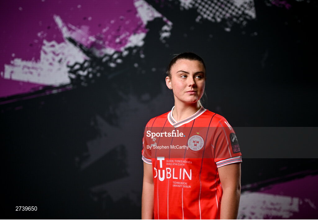 21 February 2024; Mia Dodd poses for a portrait during a Shelbourne FC squad portraits at Tolka Park in Dublin. Photo by Stephen McCarthy/Sportsfile