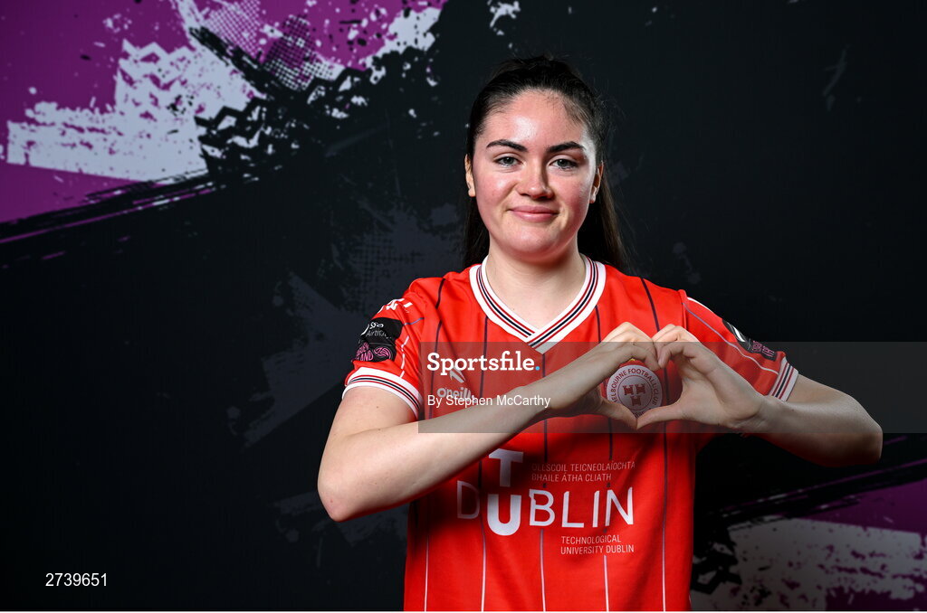 21 February 2024; Katie McCarn poses for a portrait during a Shelbourne FC squad portraits at Tolka Park in Dublin. Photo by Stephen McCarthy/Sportsfile