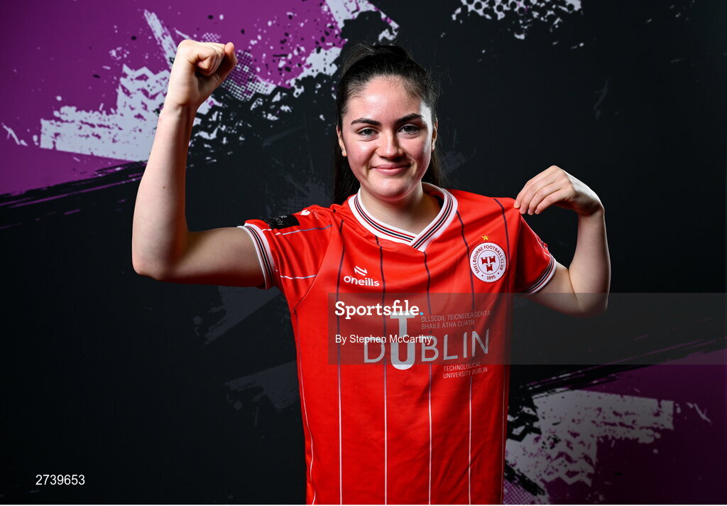 21 February 2024; Katie McCarn poses for a portrait during a Shelbourne FC squad portraits at Tolka Park in Dublin. Photo by Stephen McCarthy/Sportsfile