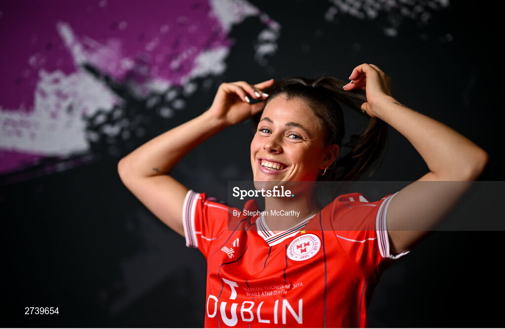 21 February 2024; Christie Gray poses for a portrait during a Shelbourne FC squad portraits at Tolka Park in Dublin. Photo by Stephen McCarthy/Sportsfile