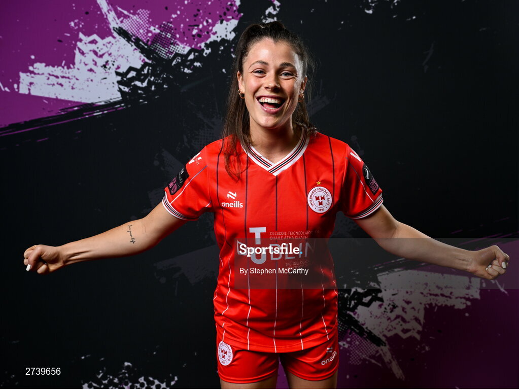 21 February 2024; Christie Gray poses for a portrait during a Shelbourne FC squad portraits at Tolka Park in Dublin. Photo by Stephen McCarthy/Sportsfile