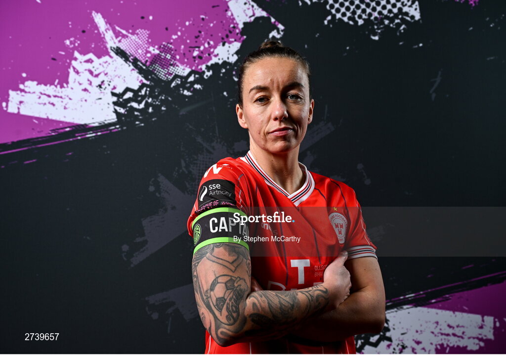 21 February 2024; Pearl Slattery poses for a portrait during a Shelbourne FC squad portraits at Tolka Park in Dublin. Photo by Stephen McCarthy/Sportsfile