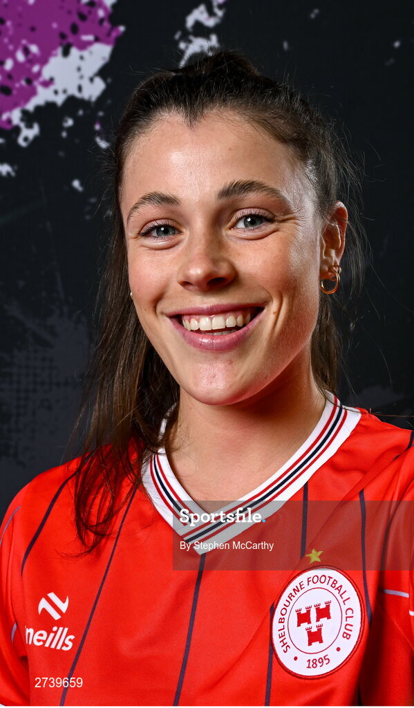 21 February 2024; Christie Gray poses for a portrait during a Shelbourne FC squad portraits at Tolka Park in Dublin. Photo by Stephen McCarthy/Sportsfile