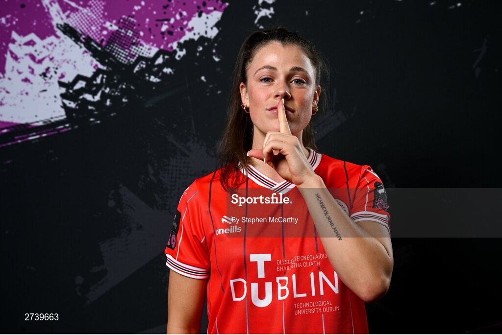 21 February 2024; Christie Gray poses for a portrait during a Shelbourne FC squad portraits at Tolka Park in Dublin. Photo by Stephen McCarthy/Sportsfile