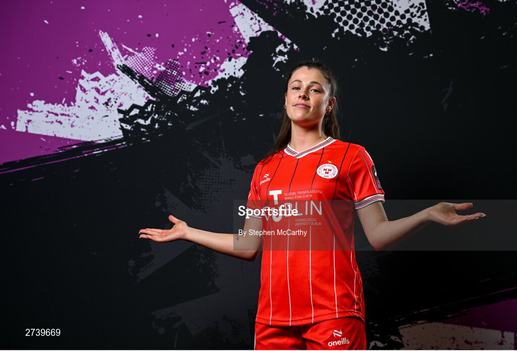 21 February 2024; Christie Gray poses for a portrait during a Shelbourne FC squad portraits at Tolka Park in Dublin. Photo by Stephen McCarthy/Sportsfile