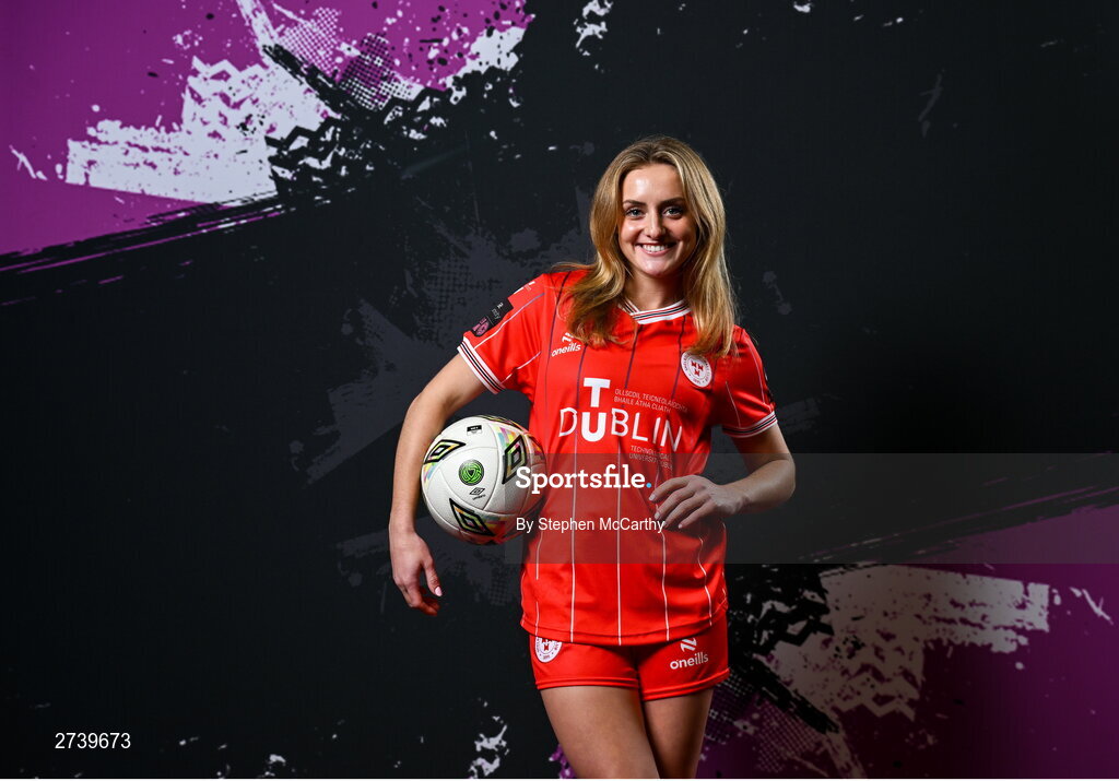 21 February 2024; Maggie Pierce poses for a portrait during a Shelbourne FC squad portraits at Tolka Park in Dublin. Photo by Stephen McCarthy/Sportsfile