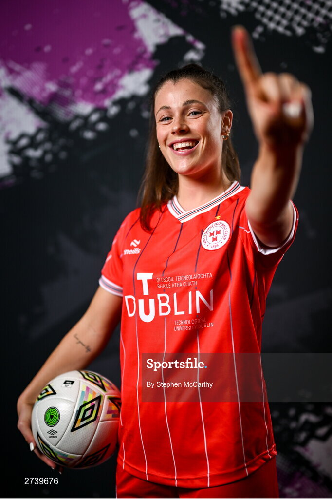 21 February 2024; Christie Gray poses for a portrait during a Shelbourne FC squad portraits at Tolka Park in Dublin. Photo by Stephen McCarthy/Sportsfile