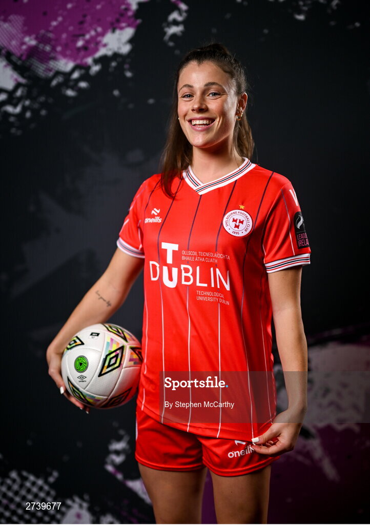 21 February 2024; Christie Gray poses for a portrait during a Shelbourne FC squad portraits at Tolka Park in Dublin. Photo by Stephen McCarthy/Sportsfile