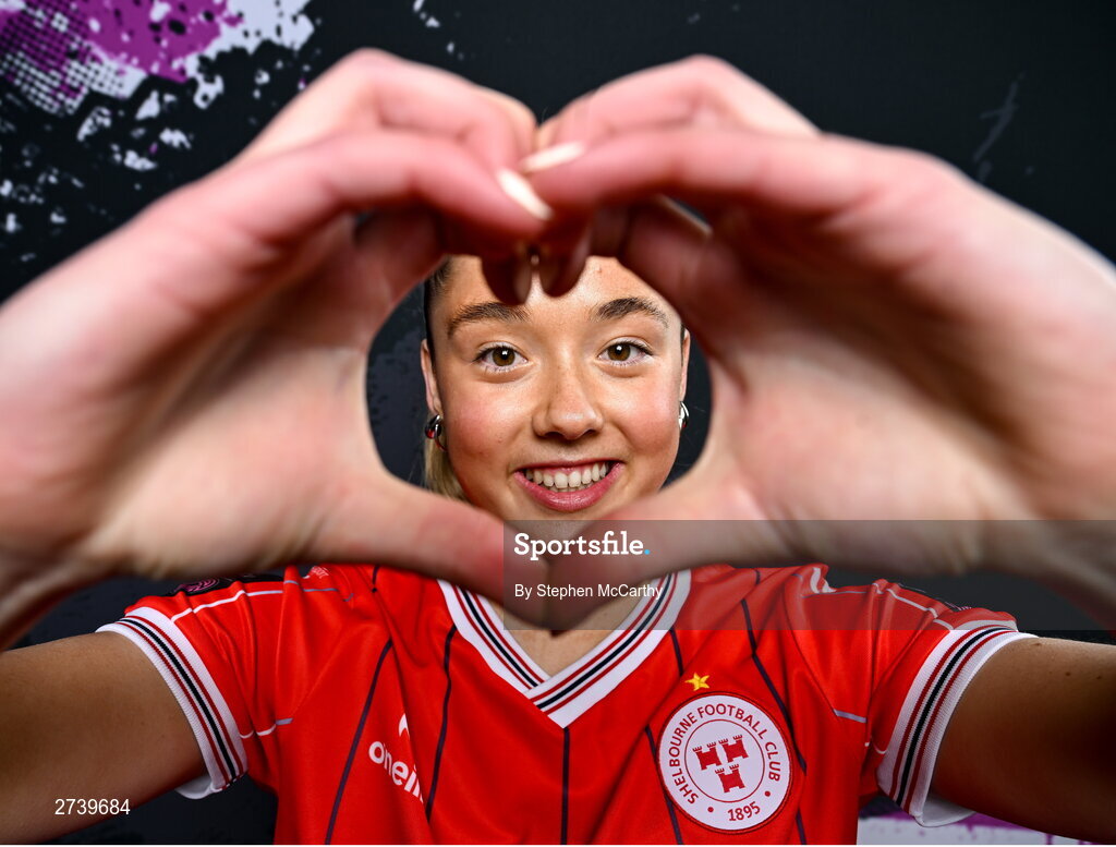 21 February 2024; Nadine Clare poses for a portrait during a Shelbourne FC squad portraits at Tolka Park in Dublin. Photo by Stephen McCarthy/Sportsfile
