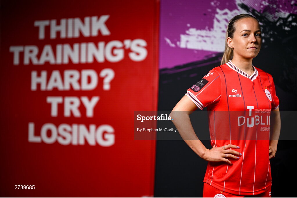 21 February 2024; Kerri Letmon poses for a portrait during a Shelbourne FC squad portraits at Tolka Park in Dublin. Photo by Stephen McCarthy/Sportsfile