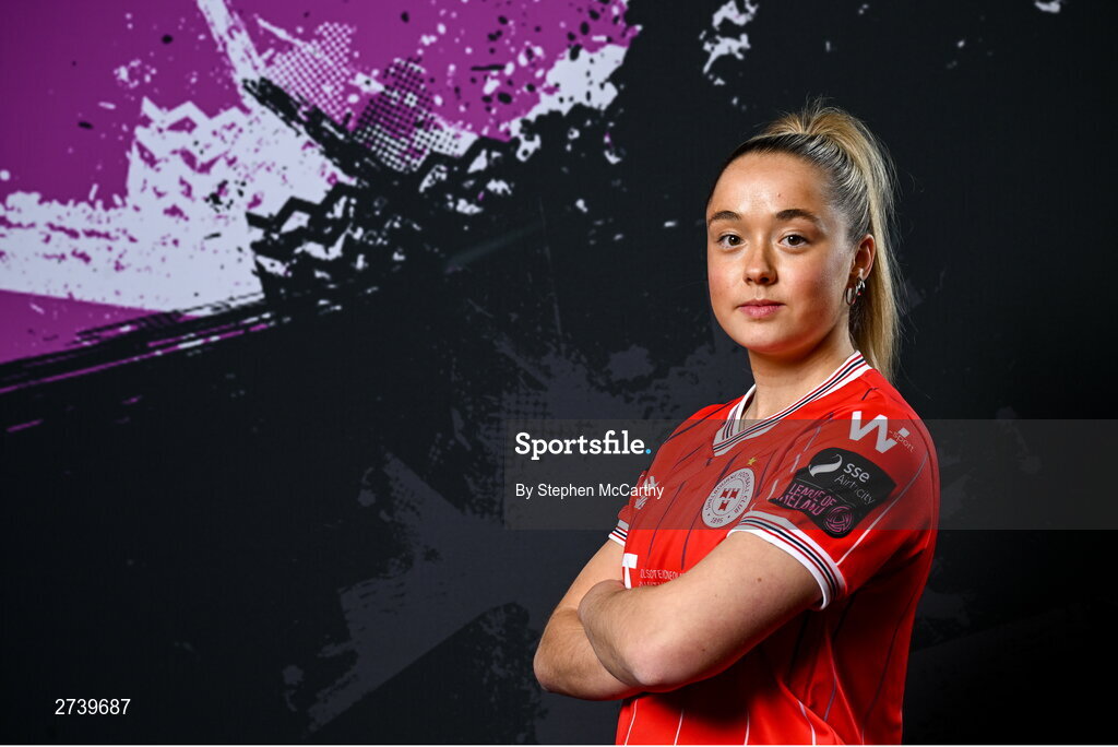 21 February 2024; Nadine Clare poses for a portrait during a Shelbourne FC squad portraits at Tolka Park in Dublin. Photo by Stephen McCarthy/Sportsfile