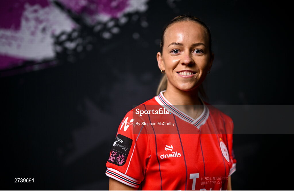 21 February 2024; Kerri Letmon poses for a portrait during a Shelbourne FC squad portraits at Tolka Park in Dublin. Photo by Stephen McCarthy/Sportsfile