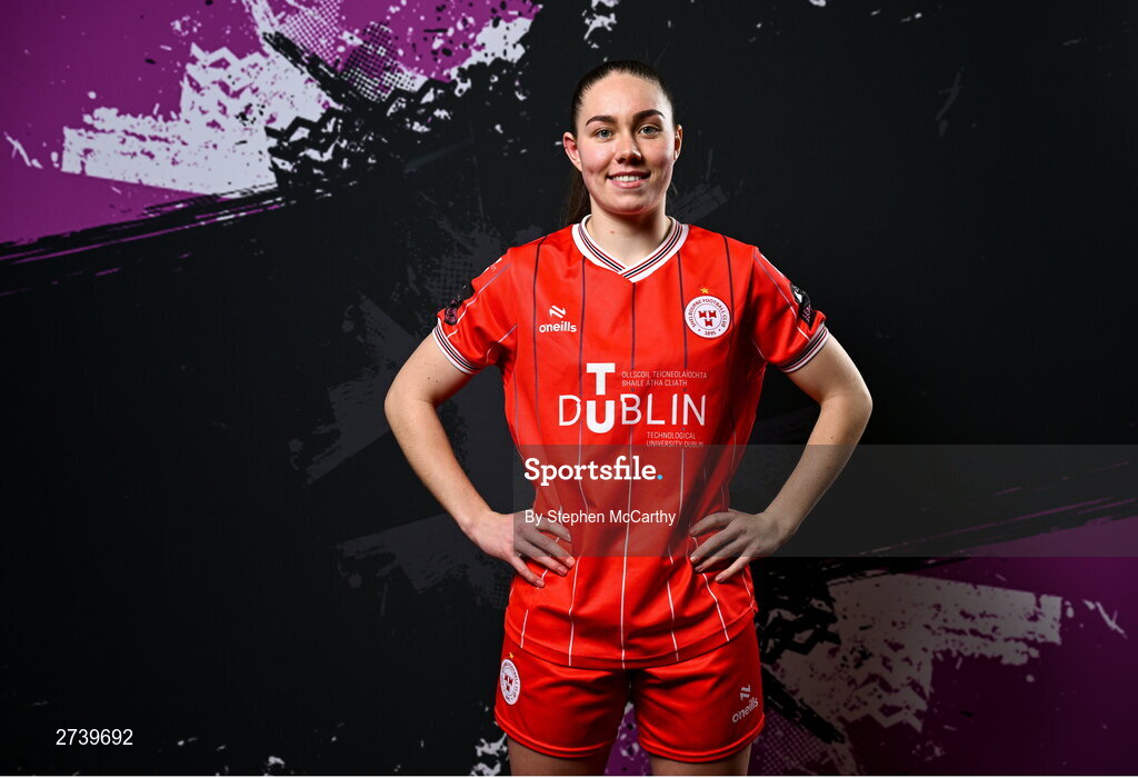 21 February 2024; Leah Doyle poses for a portrait during a Shelbourne FC squad portraits at Tolka Park in Dublin. Photo by Stephen McCarthy/Sportsfile
