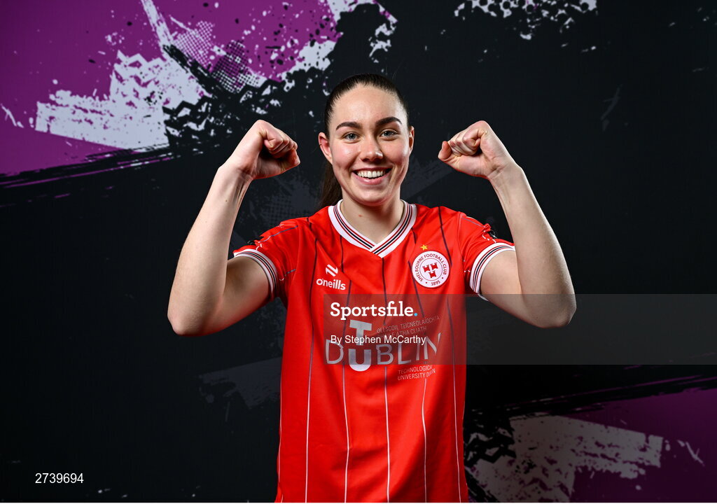 21 February 2024; Leah Doyle poses for a portrait during a Shelbourne FC squad portraits at Tolka Park in Dublin. Photo by Stephen McCarthy/Sportsfile