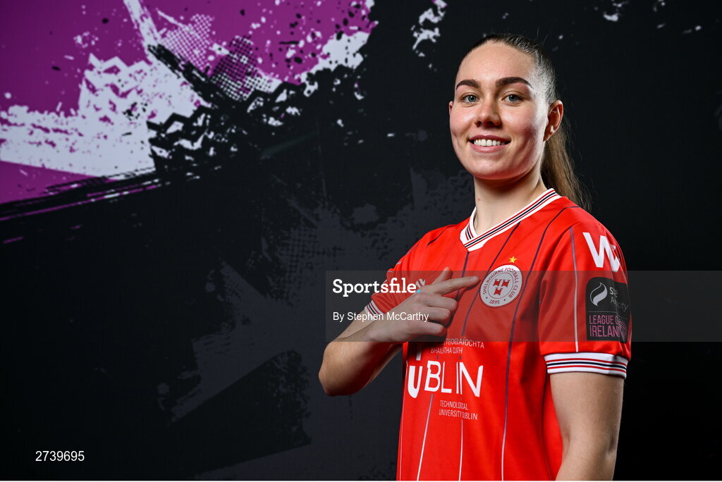 21 February 2024; Leah Doyle poses for a portrait during a Shelbourne FC squad portraits at Tolka Park in Dublin. Photo by Stephen McCarthy/Sportsfile