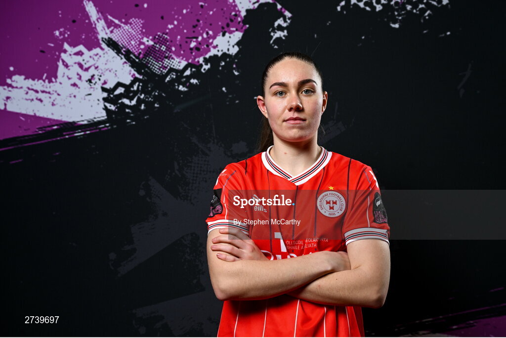 21 February 2024; Leah Doyle poses for a portrait during a Shelbourne FC squad portraits at Tolka Park in Dublin. Photo by Stephen McCarthy/Sportsfile