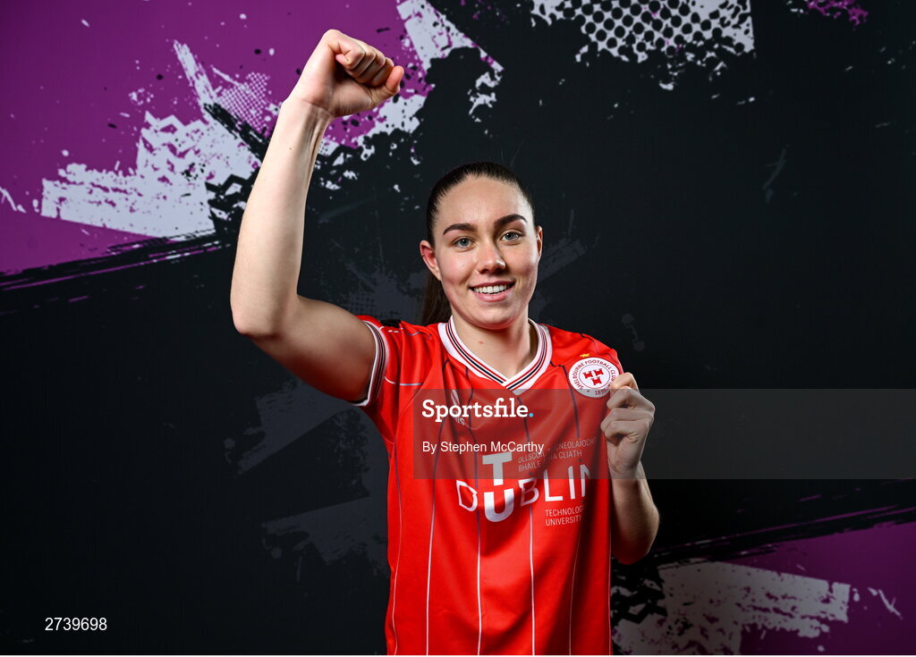 21 February 2024; Leah Doyle poses for a portrait during a Shelbourne FC squad portraits at Tolka Park in Dublin. Photo by Stephen McCarthy/Sportsfile