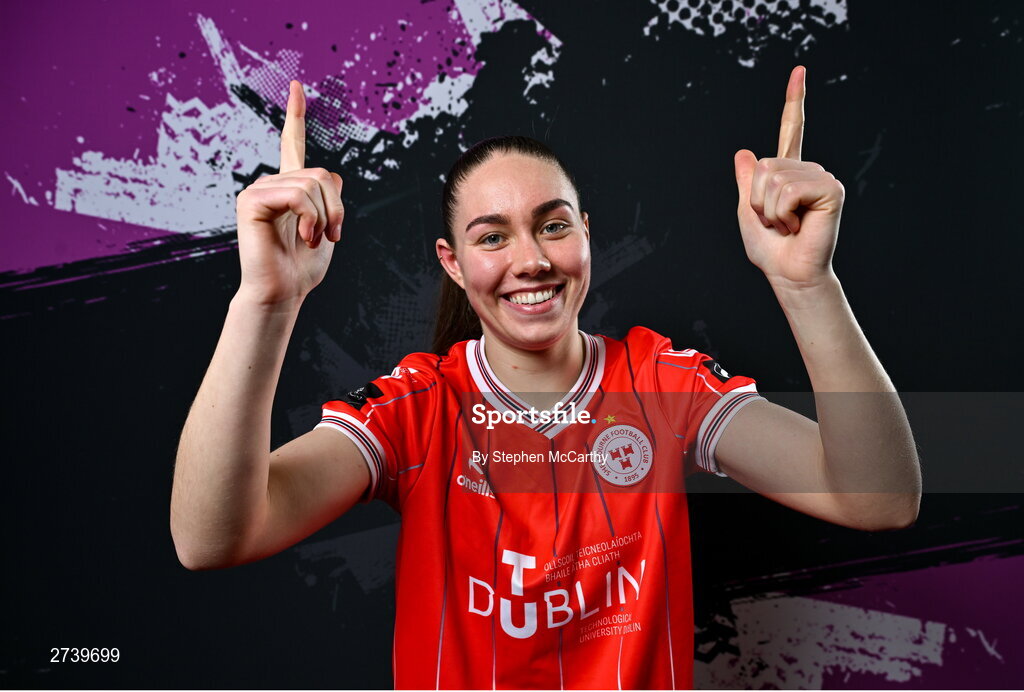 21 February 2024; Leah Doyle poses for a portrait during a Shelbourne FC squad portraits at Tolka Park in Dublin. Photo by Stephen McCarthy/Sportsfile