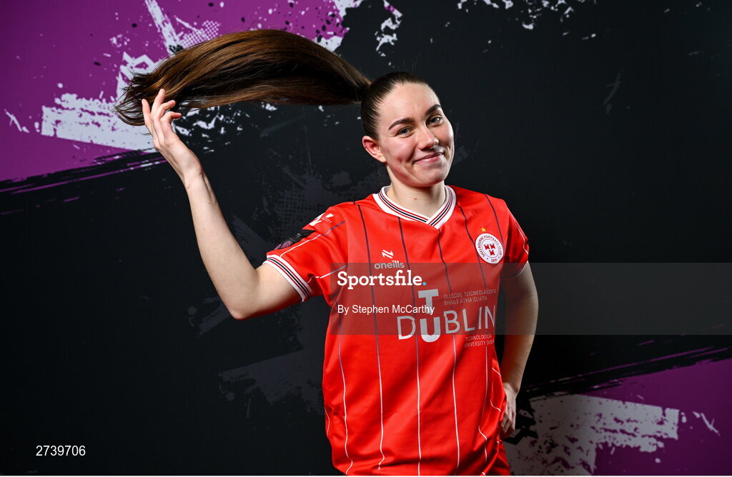 21 February 2024; Leah Doyle poses for a portrait during a Shelbourne FC squad portraits at Tolka Park in Dublin. Photo by Stephen McCarthy/Sportsfile