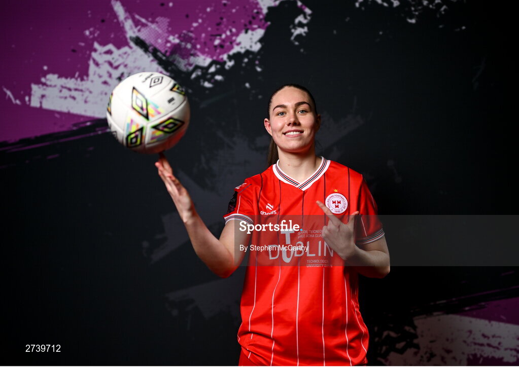 21 February 2024; Leah Doyle poses for a portrait during a Shelbourne FC squad portraits at Tolka Park in Dublin. Photo by Stephen McCarthy/Sportsfile