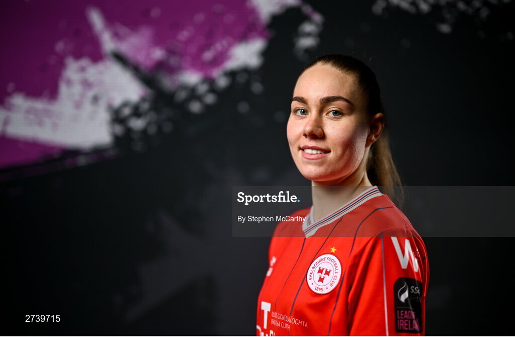21 February 2024; Leah Doyle poses for a portrait during a Shelbourne FC squad portraits at Tolka Park in Dublin. Photo by Stephen McCarthy/Sportsfile