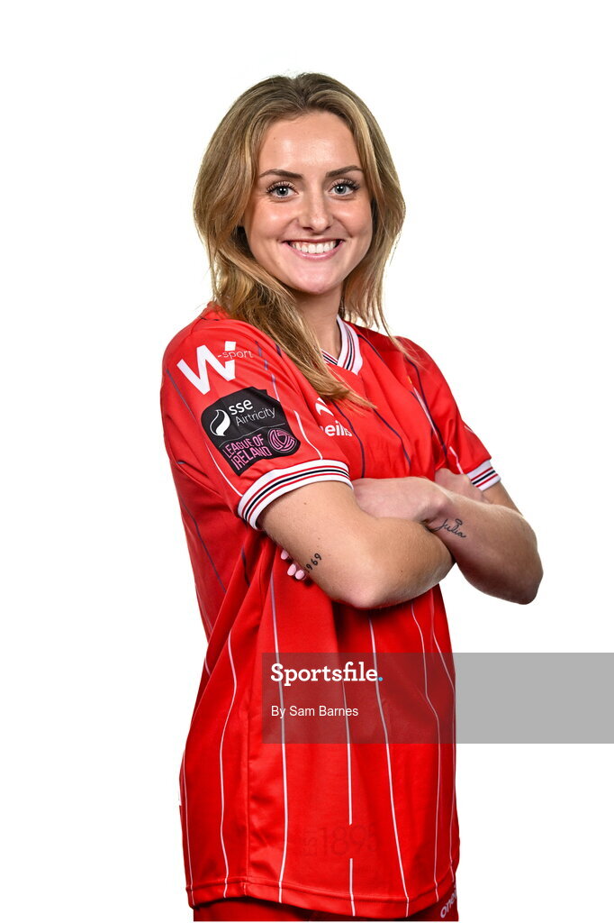 21 February 2024; Maggie Pierce poses for a portrait during a Shelbourne FC squad portraits at Tolka Park in Dublin. Photo by Sam Barnes/Sportsfile