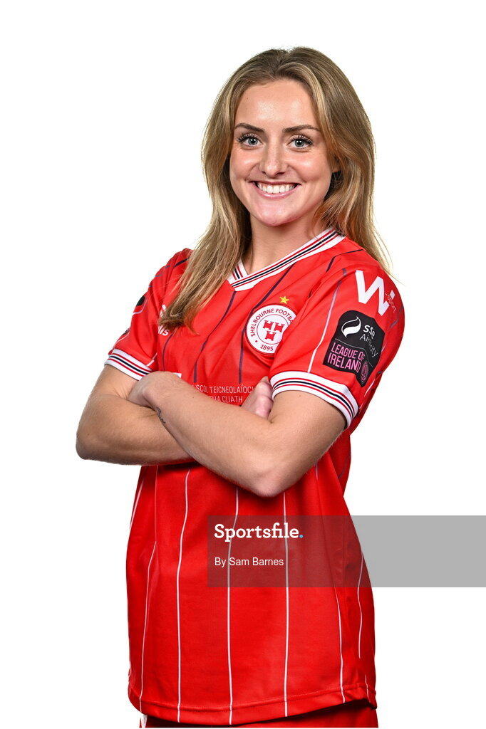 21 February 2024; Maggie Pierce poses for a portrait during a Shelbourne FC squad portraits at Tolka Park in Dublin. Photo by Sam Barnes/Sportsfile