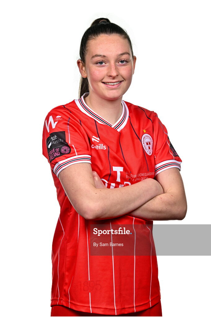 21 February 2024; Hannah Healy poses for a portrait during a Shelbourne FC squad portraits at Tolka Park in Dublin. Photo by Sam Barnes/Sportsfile