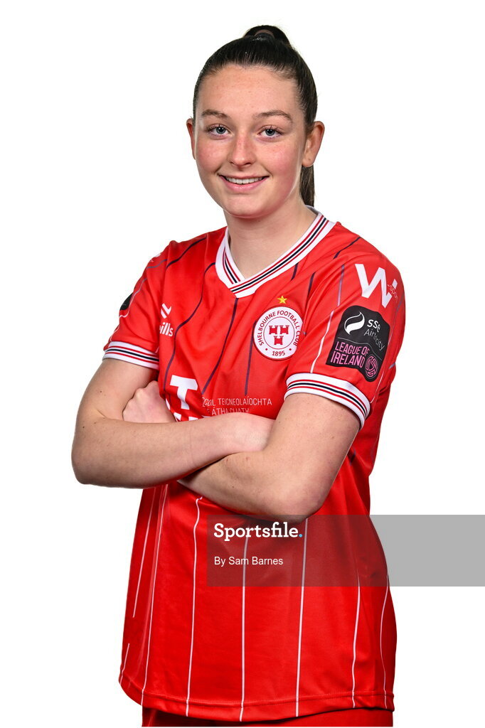 21 February 2024; Hannah Healy poses for a portrait during a Shelbourne FC squad portraits at Tolka Park in Dublin. Photo by Sam Barnes/Sportsfile