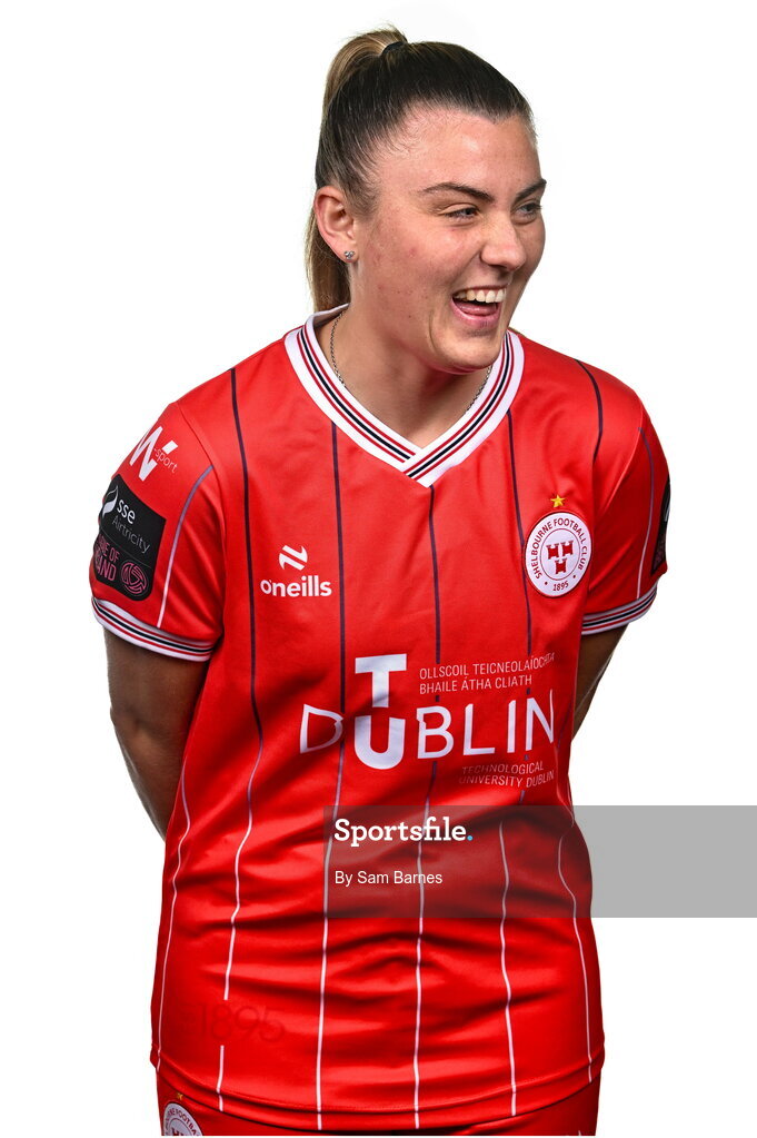 21 February 2024; Mia Dodd poses for a portrait during a Shelbourne FC squad portraits at Tolka Park in Dublin. Photo by Sam Barnes/Sportsfile