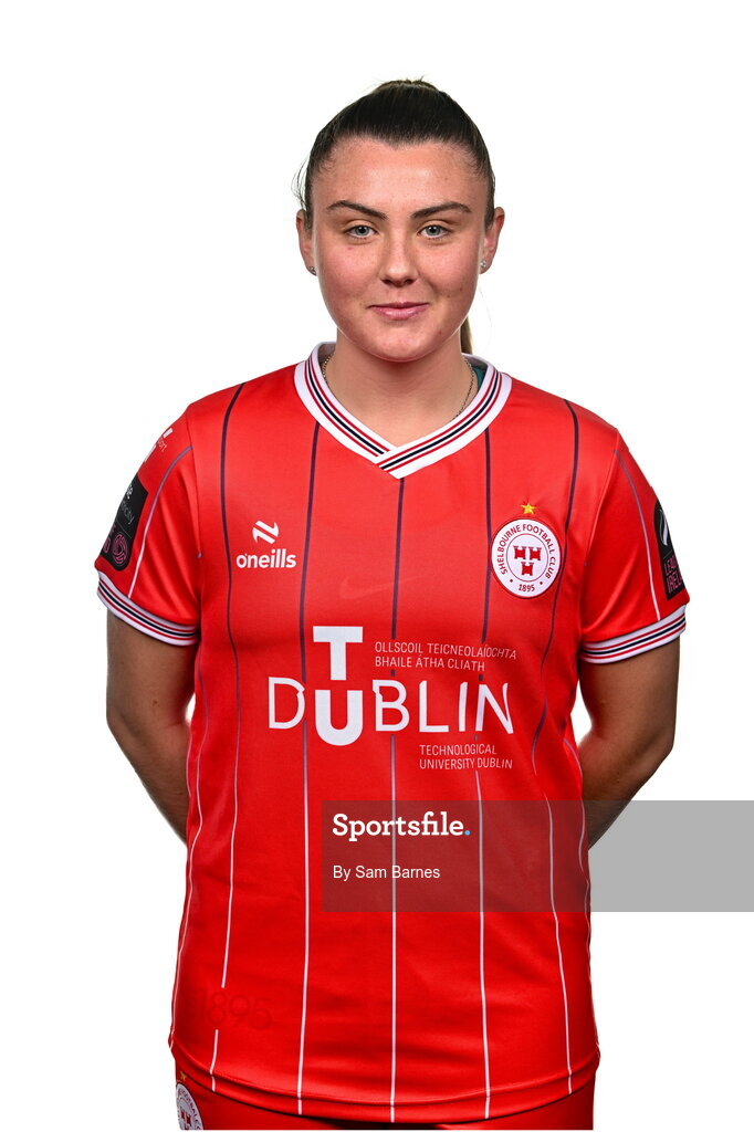 21 February 2024; Mia Dodd poses for a portrait during a Shelbourne FC squad portraits at Tolka Park in Dublin. Photo by Sam Barnes/Sportsfile