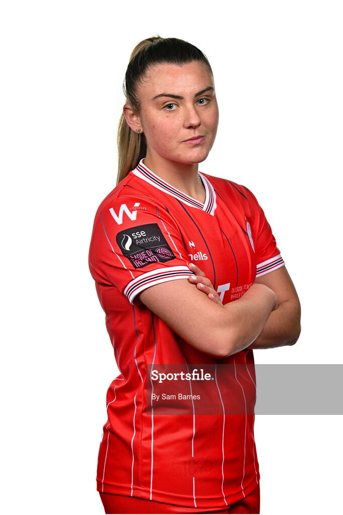 21 February 2024; Mia Dodd poses for a portrait during a Shelbourne FC squad portraits at Tolka Park in Dublin. Photo by Sam Barnes/Sportsfile
