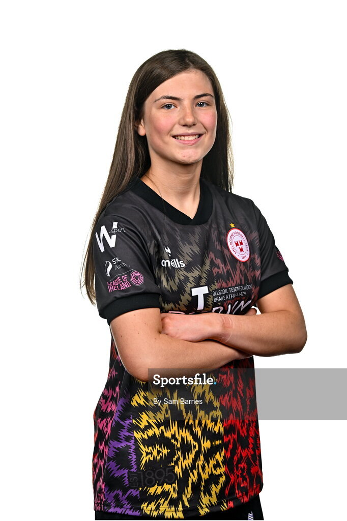 21 February 2024; Caoimhe Magee poses for a portrait during a Shelbourne FC squad portraits at Tolka Park in Dublin. Photo by Sam Barnes/Sportsfile