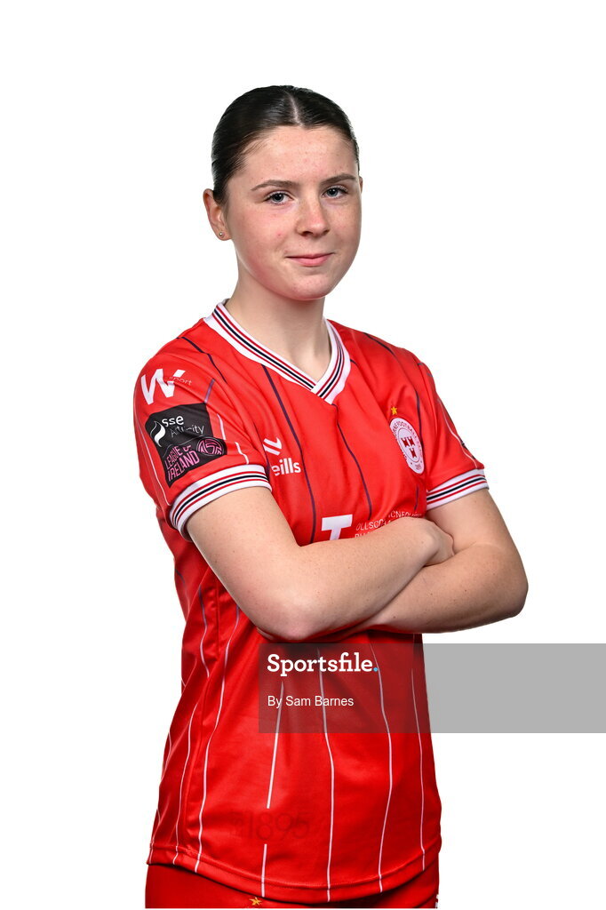 21 February 2024; Leah Riley poses for a portrait during a Shelbourne FC squad portraits at Tolka Park in Dublin. Photo by Sam Barnes/Sportsfile