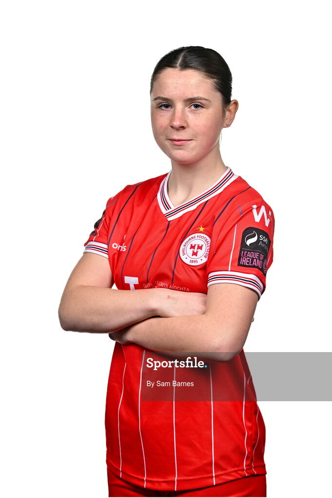 21 February 2024; Leah Riley poses for a portrait during a Shelbourne FC squad portraits at Tolka Park in Dublin. Photo by Sam Barnes/Sportsfile