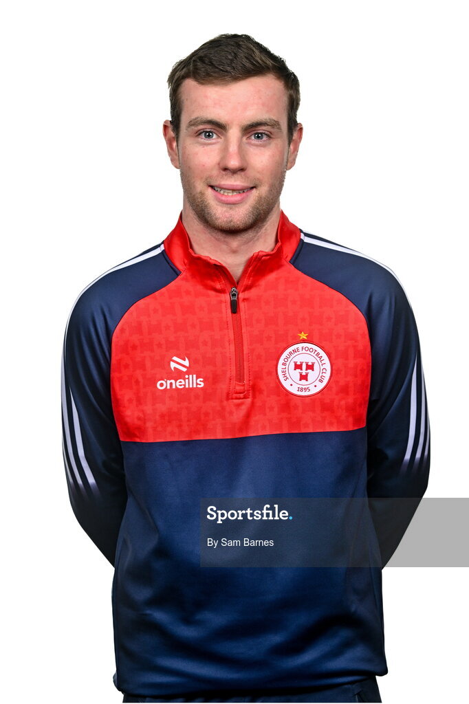 21 February 2024; Shelbourne content and social media executive Reggie O'Malley poses for a portrait during a Shelbourne FC squad portraits at Tolka Park in Dublin. Photo by Sam Barnes/Sportsfile
