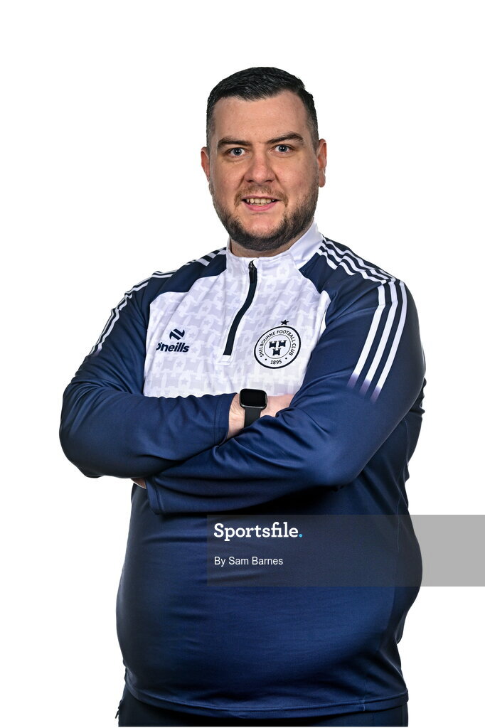 21 February 2024; Shelbourne Kit Man Ross Murray poses for a portrait during a Shelbourne FC squad portraits at Tolka Park in Dublin. Photo by Sam Barnes/Sportsfile