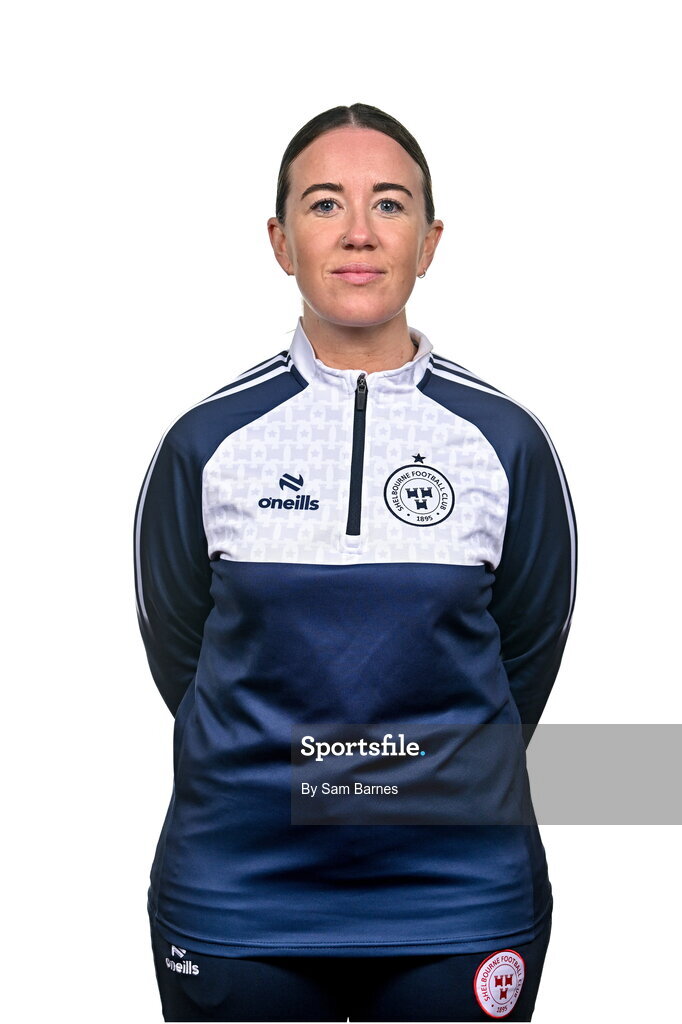 21 February 2024; Shelbourne player liason Rebecca Creagh poses for a portrait during a Shelbourne FC squad portraits at Tolka Park in Dublin. Photo by Sam Barnes/Sportsfile