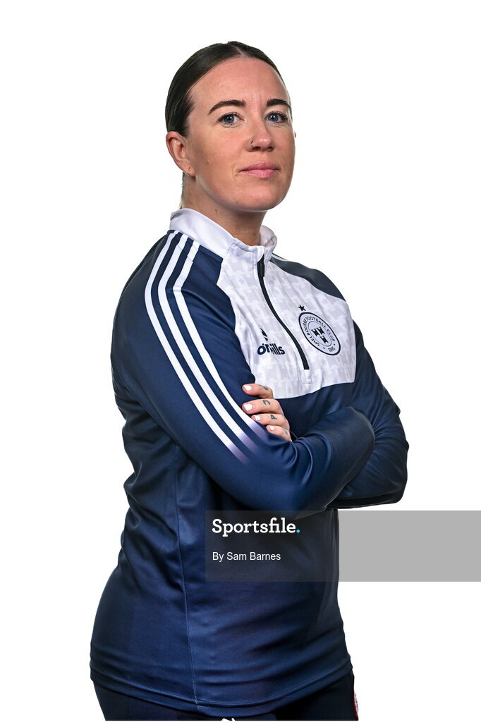21 February 2024; Shelbourne player liason Rebecca Creagh poses for a portrait during a Shelbourne FC squad portraits at Tolka Park in Dublin. Photo by Sam Barnes/Sportsfile