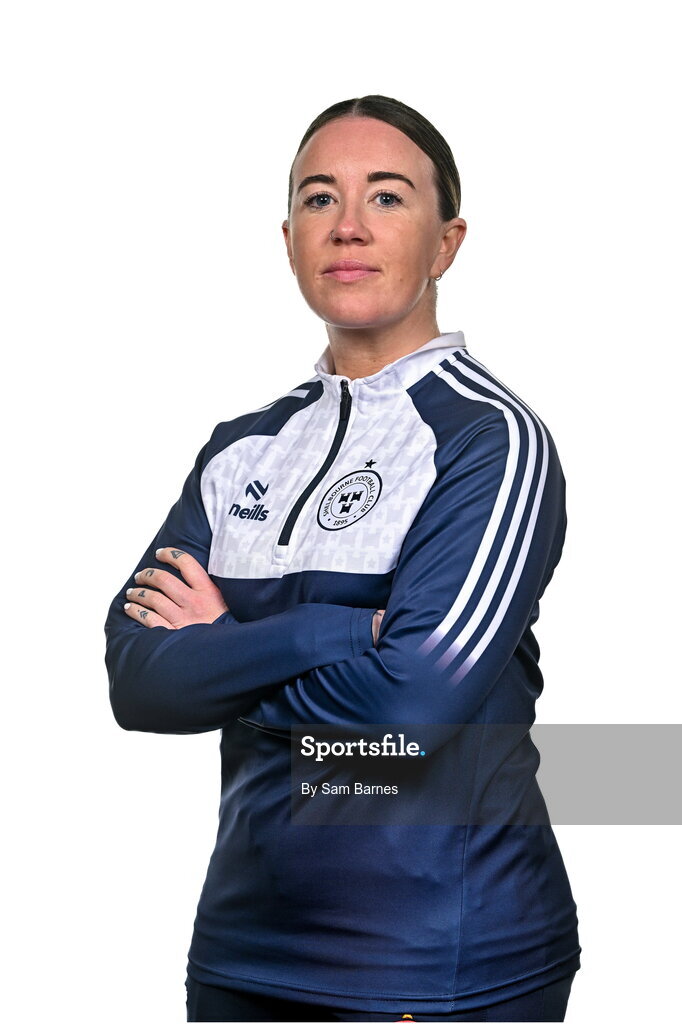 21 February 2024; Shelbourne player liason Rebecca Creagh poses for a portrait during a Shelbourne FC squad portraits at Tolka Park in Dublin. Photo by Sam Barnes/Sportsfile