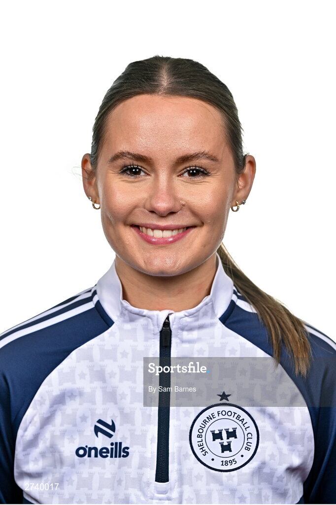 21 February 2024; Shelbourne Sports Therapist Nicole Brindle poses for a portrait during a Shelbourne FC squad portraits at Tolka Park in Dublin. Photo by Sam Barnes/Sportsfile