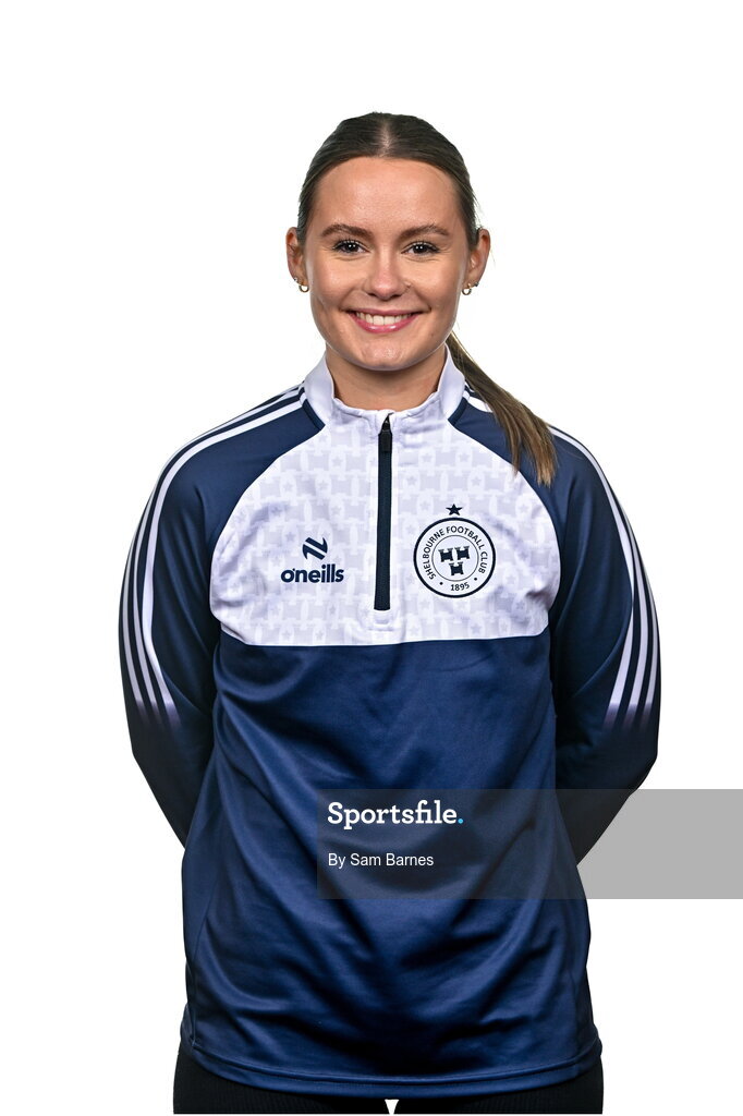 21 February 2024; Shelbourne Sports Therapist Nicole Brindle poses for a portrait during a Shelbourne FC squad portraits at Tolka Park in Dublin. Photo by Sam Barnes/Sportsfile