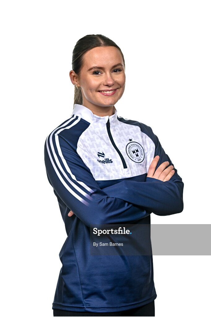 21 February 2024; Shelbourne Sports Therapist Nicole Brindle poses for a portrait during a Shelbourne FC squad portraits at Tolka Park in Dublin. Photo by Sam Barnes/Sportsfile