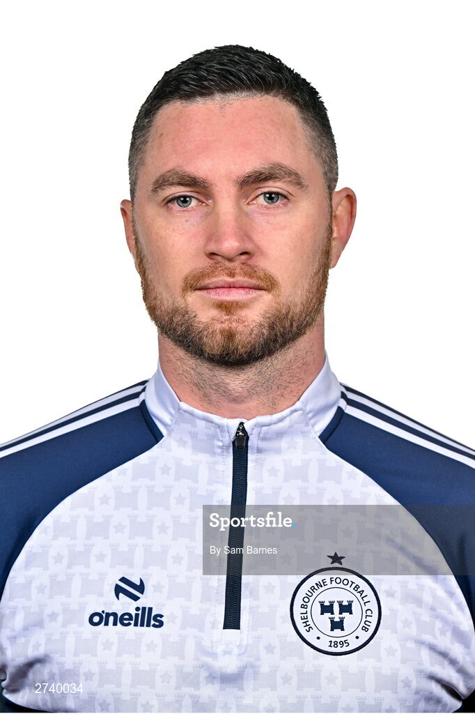 21 February 2024; Shelbourne manager Eoin Wearen poses for a portrait during a Shelbourne FC squad portraits at Tolka Park in Dublin. Photo by Sam Barnes/Sportsfile