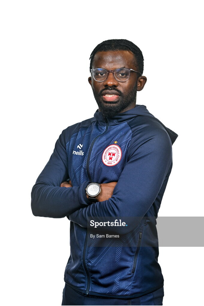 21 February 2024; Shelbourne Analyst Omishola Samuel poses for a portrait during a Shelbourne FC squad portraits at Tolka Park in Dublin. Photo by Sam Barnes/Sportsfile