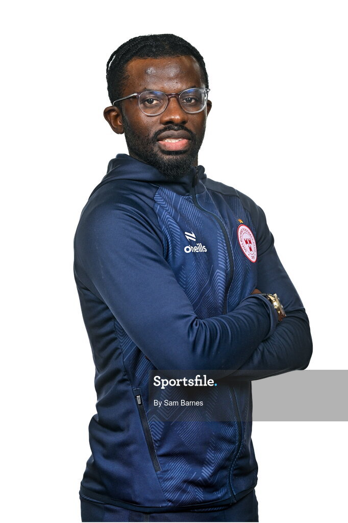 21 February 2024; Shelbourne Analyst Omishola Samuel poses for a portrait during a Shelbourne FC squad portraits at Tolka Park in Dublin. Photo by Sam Barnes/Sportsfile