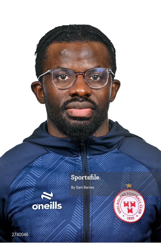 21 February 2024; Shelbourne Analyst Omishola Samuel poses for a portrait during a Shelbourne FC squad portraits at Tolka Park in Dublin. Photo by Sam Barnes/Sportsfile